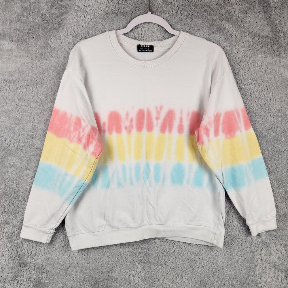 Jolie & Joy Sweatshirt Womens Medium White Rainbow Tie Dye Pride Crewneck Casual